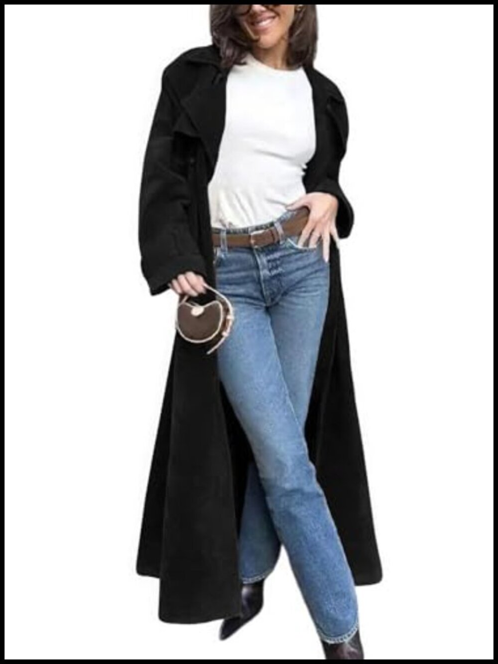 Faux Suede Open Front Long Trench Coat Notched Lapel Double Breasted Maxi